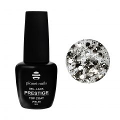 Гель-лак Planet Nails, "PRESTIGE" - GLOSSY TOP PARTY SILVER , без липкого слоя, 8мл