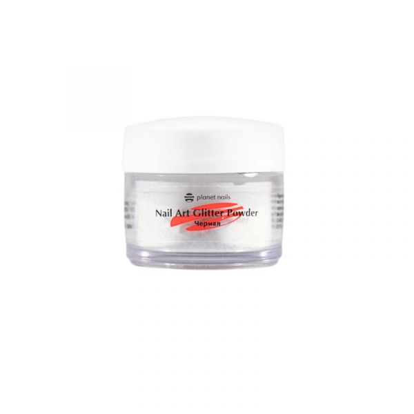Пудра акриловая Planet Nails - глиттер, черная 5г.