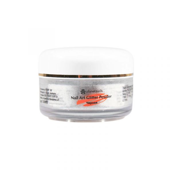 Пудра акриловая Planet Nails - глиттер, черная 15г.