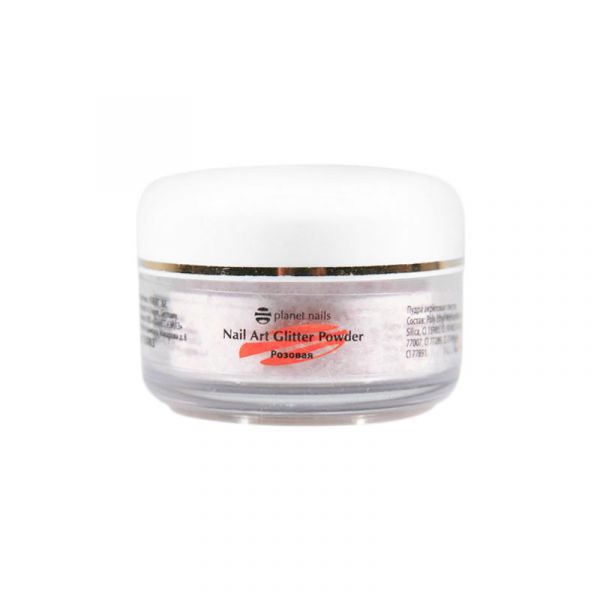 Пудра акриловая Planet Nails - глиттер, розовая 15г.