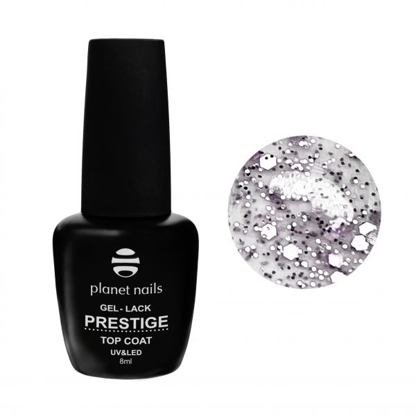 Гель-лак Planet Nails, "PRESTIGE" - MATTE TOP PARTY SILVER , без липкого слоя, 8мл, изображение 2