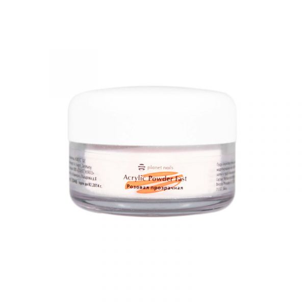 Пудра акриловая Planet Nails - быстросохнущая, розовая прозрачная 15г.