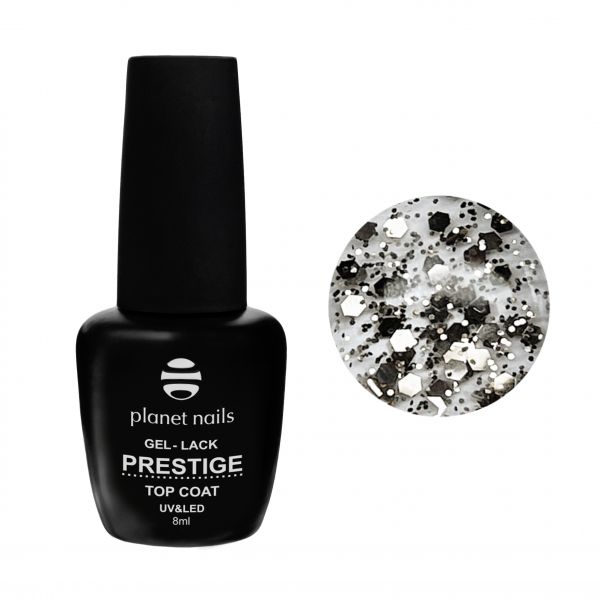 Гель-лак Planet Nails, "PRESTIGE" - GLOSSY TOP PARTY SILVER , без липкого слоя, 8мл, изображение 2
