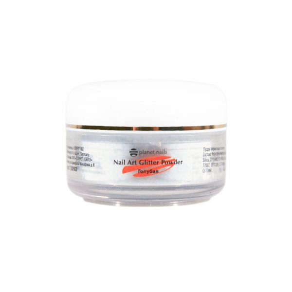 Пудра акриловая Planet Nails - глиттер, голубая 15г.