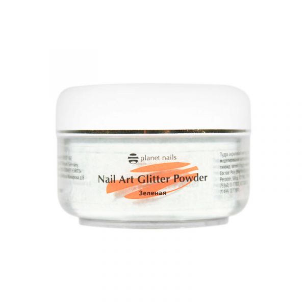 Пудра акриловая Planet Nails - глиттер, зеленая 45г.