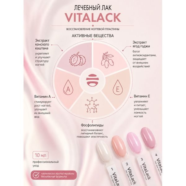 Лак-восстановитель для ногтей, VitaLack, молочный 01, 10 мл, изображение 4